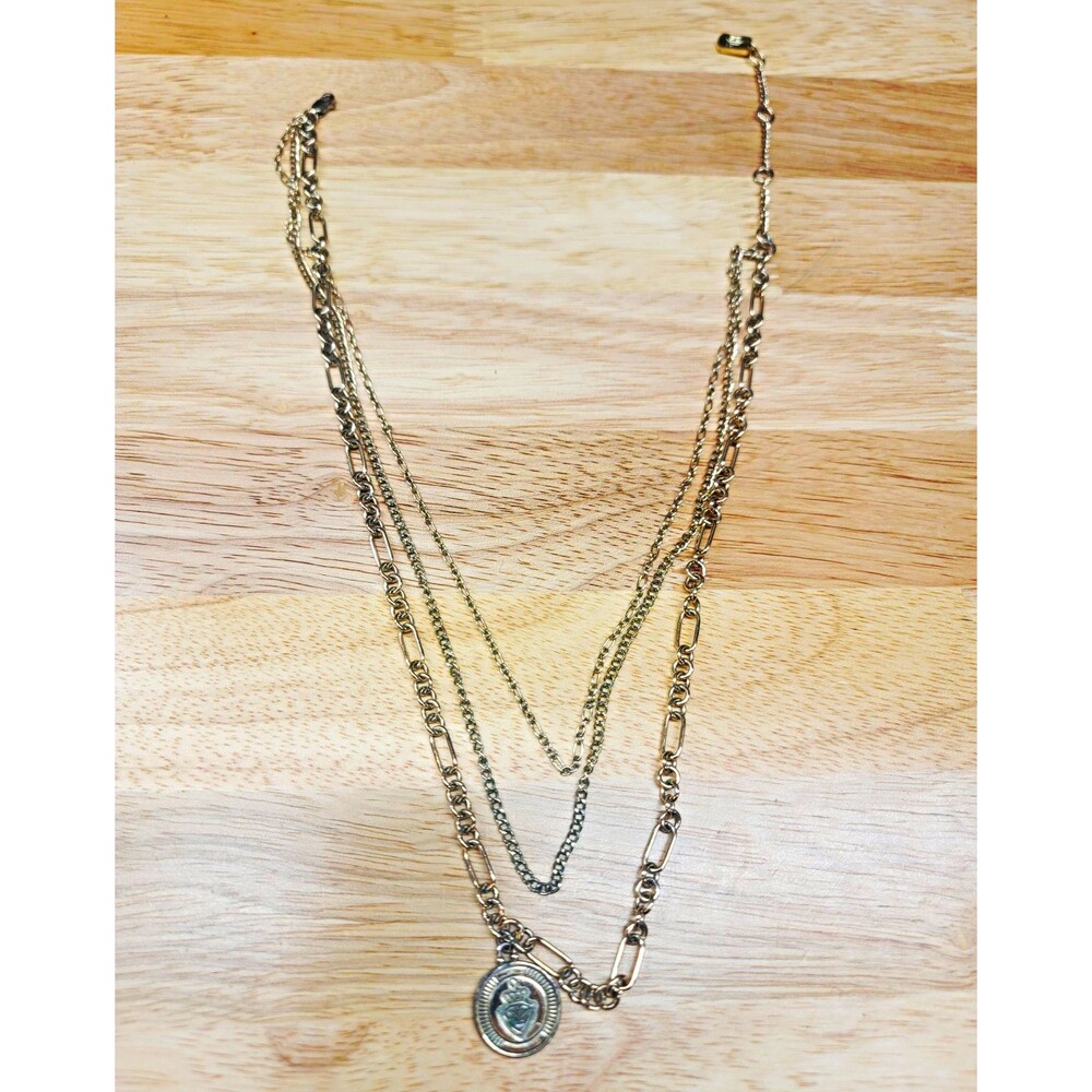 Ralph lauren Gold Tone Layered Cable Chain Necklace Round Coin Pendant Lobster